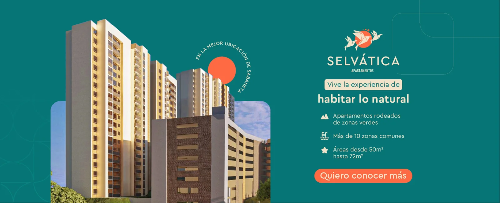 Banner Selvática Banner del proyecto Selvática Apartamentos con render de torres residenciales y el texto habitar lo natural